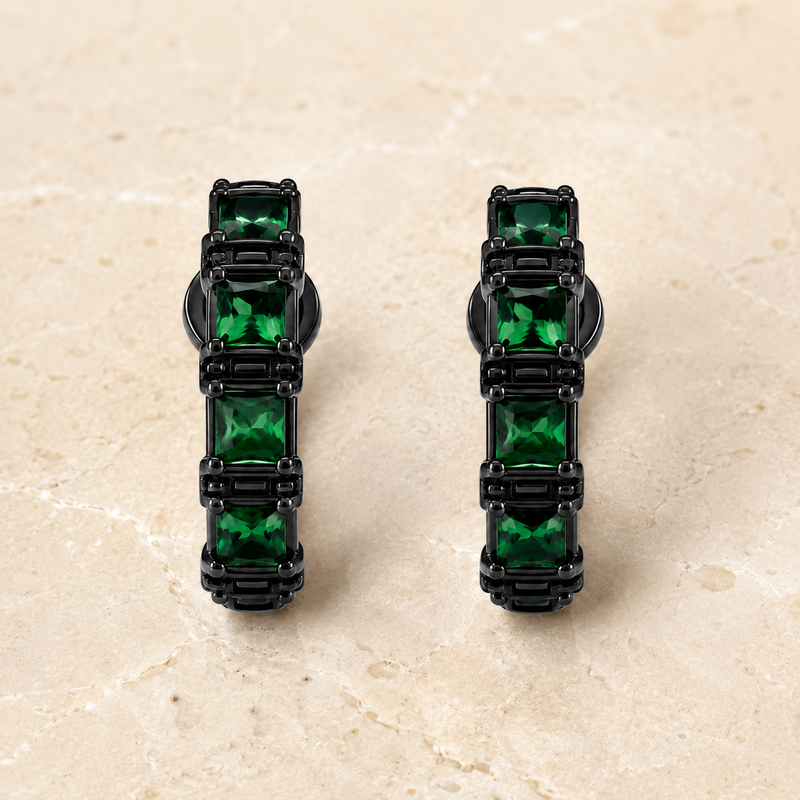Emerald Noir Hoops