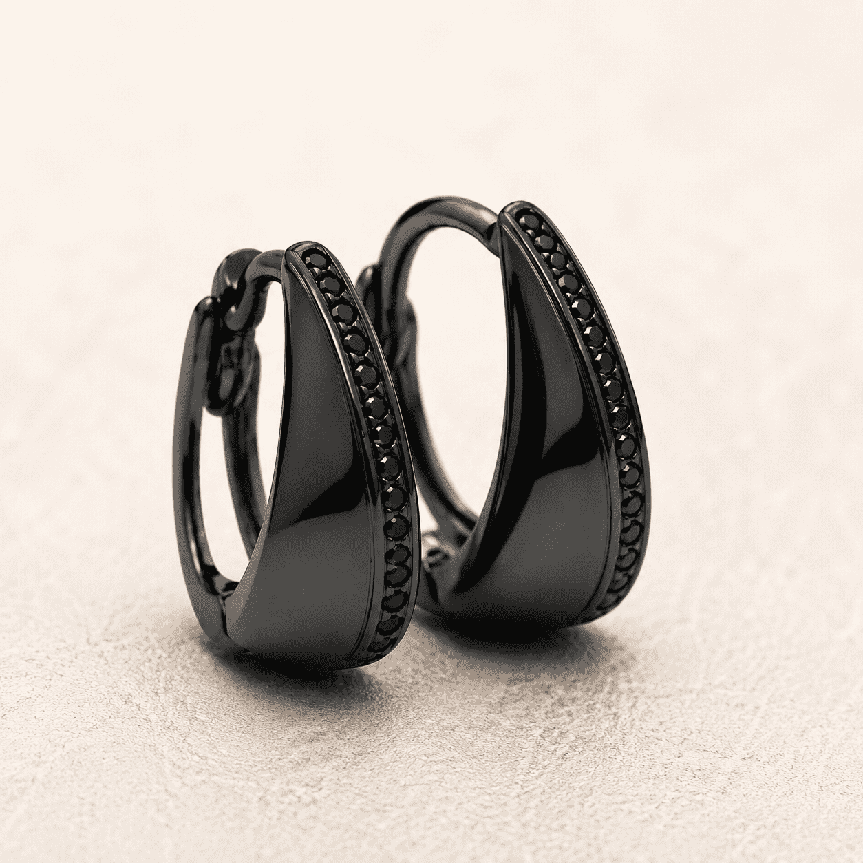 The Tuxedo Edge Hoops — Gold Plated Edge Hoop Earrings by House of Zena, styled on model — Anti-Tarnish Waterproof Jewellery | House of Zena