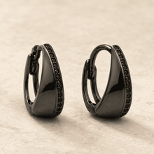The Tuxedo Edge Hoops — Gold Plated Edge Hoop Earrings by House of Zena, side angle