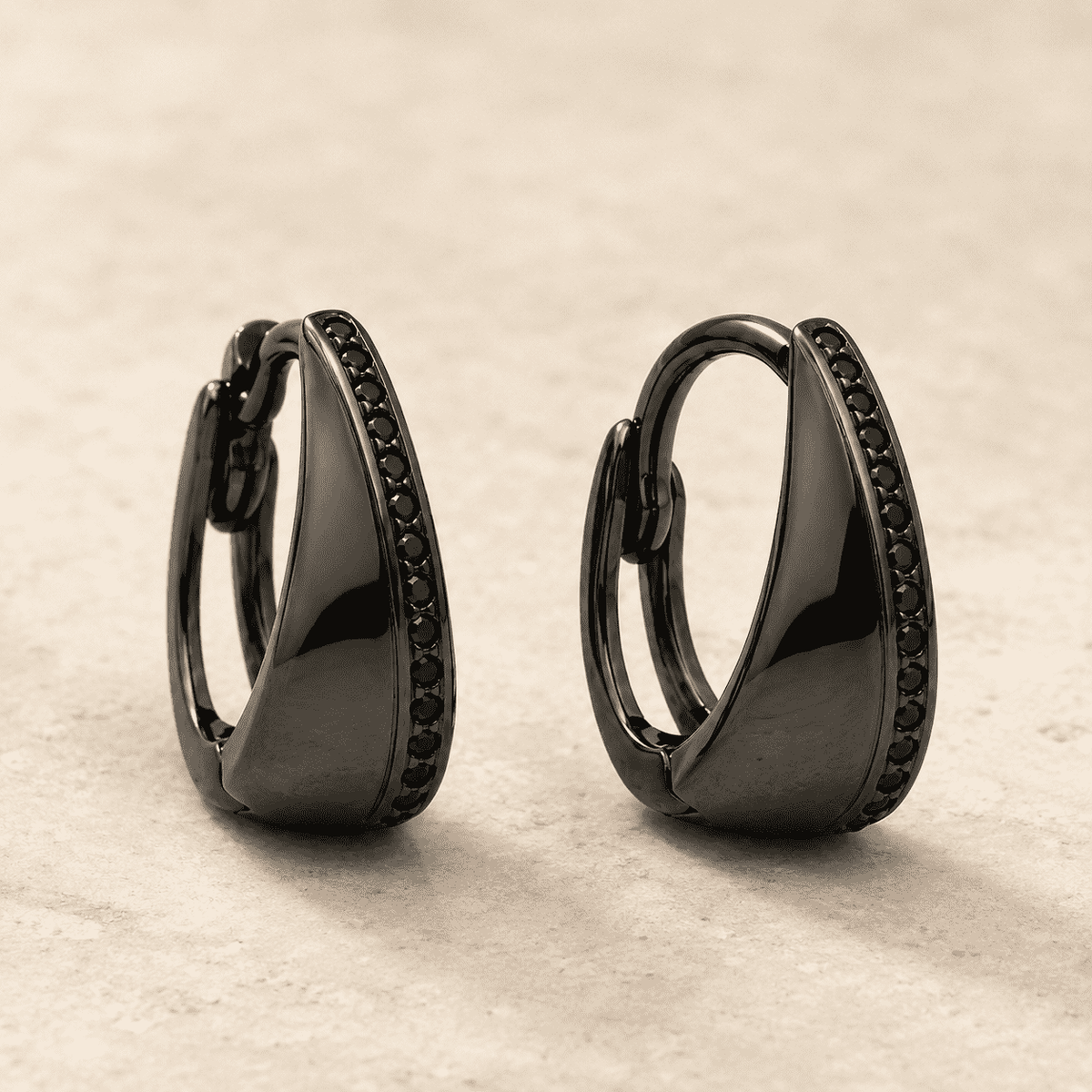 The Tuxedo Edge Hoops — Gold Plated Edge Hoop Earrings by House of Zena, side angle
