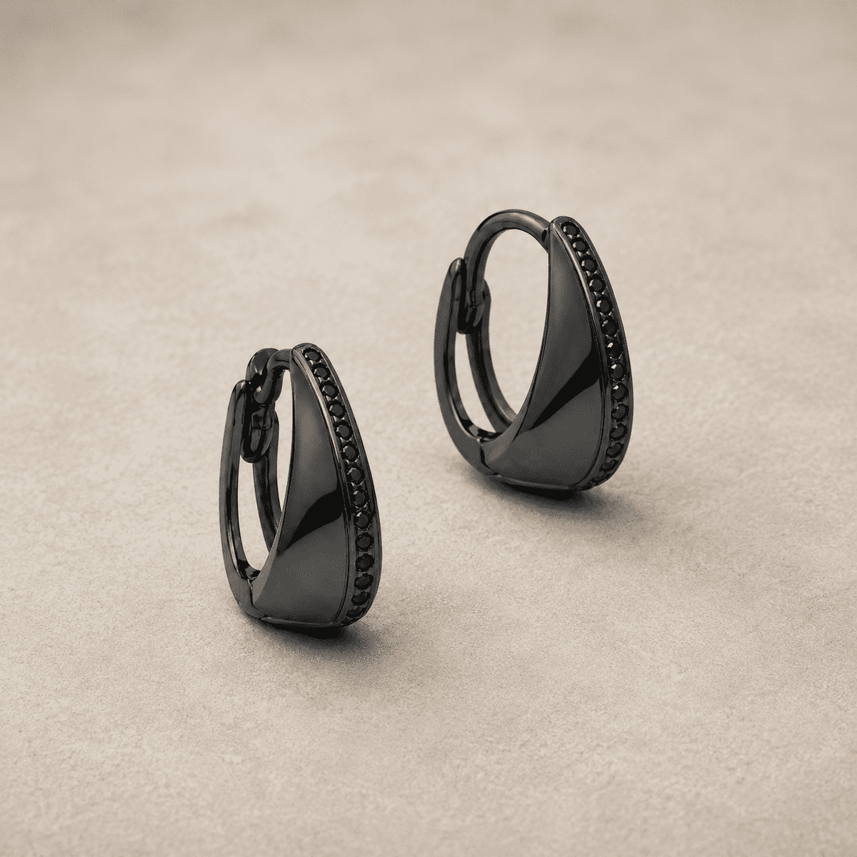 The Tuxedo Edge Hoops — Gold Plated Edge Hoop Earrings by House of Zena, close-up detail