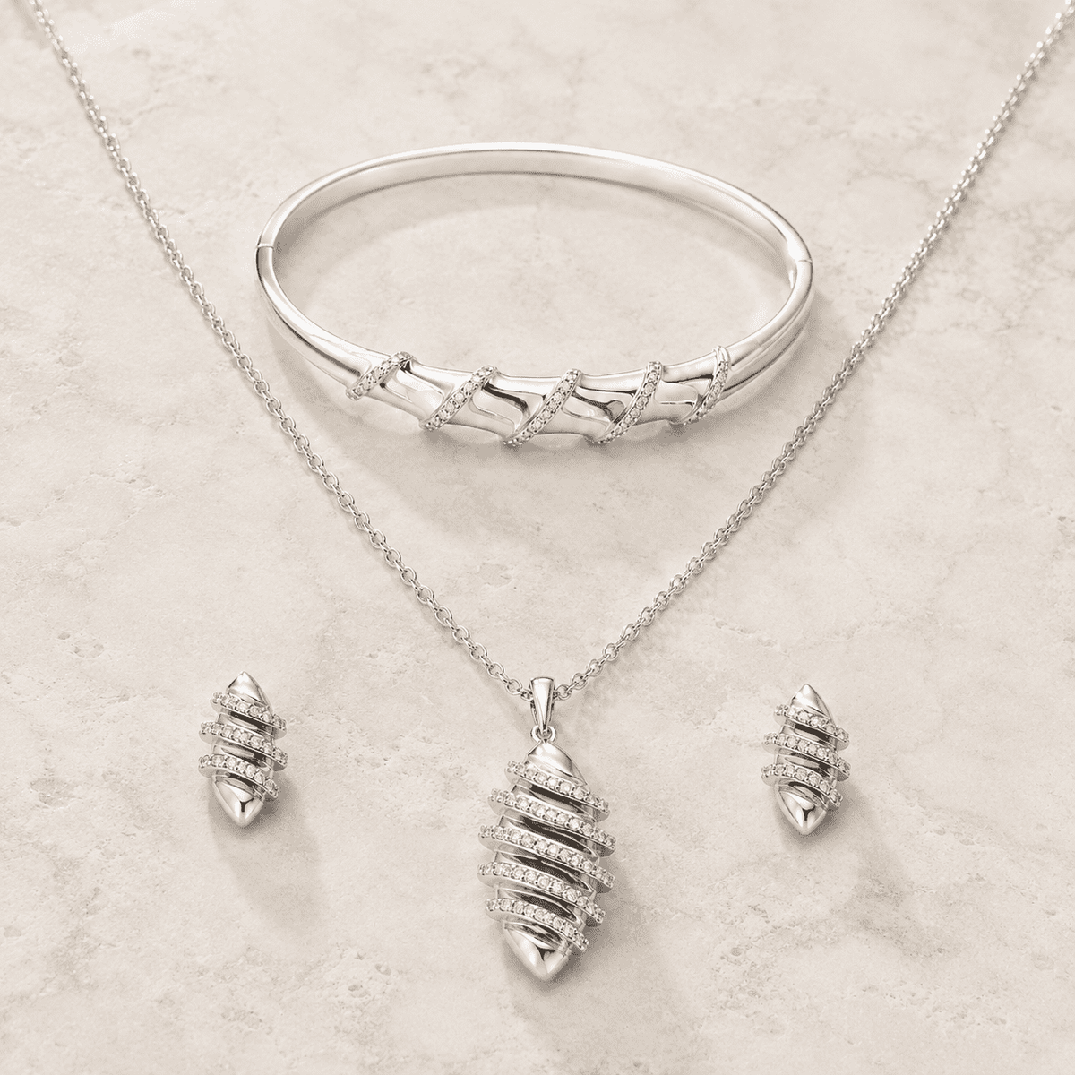 The "Rich Auntie" 3-Piece Power Set — Silver-Tone Wave 3-Piece Jewellery Set by House of Zena, close-up detail