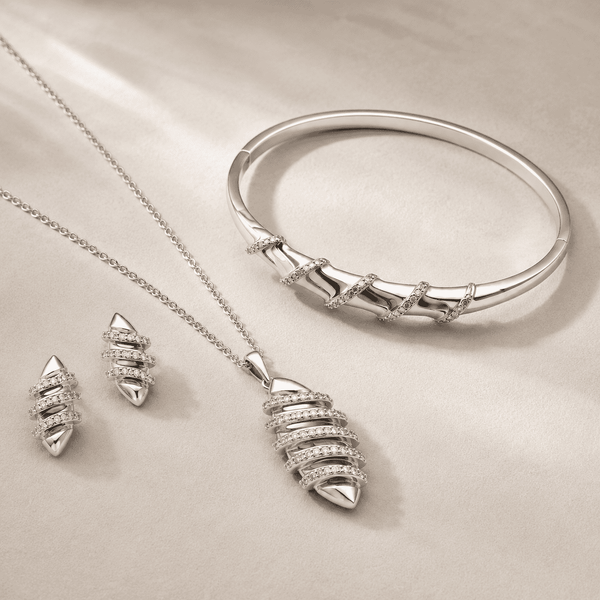 The "Rich Auntie" 3-Piece Power Set — Silver-Tone Wave 3-Piece Jewellery Set by House of Zena, styled on model — Anti-Tarnish Waterproof Jewellery | House of Zena