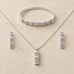 Nova Grid Jewellery Set
Includes
Pendant Necklace
Statement Bracelet
Matching Earrings