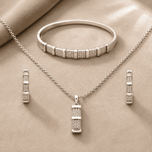 The "Out of Office" 3-Piece Power Set — Silver-Tone Grid 3-Piece Jewellery Set by House of Zena, side angle