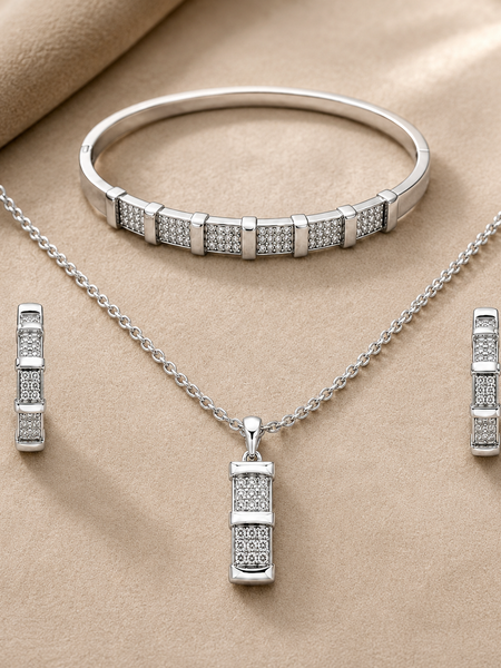 Nova Grid Jewellery Set
Includes
Pendant Necklace
Statement Bracelet
Matching Earrings