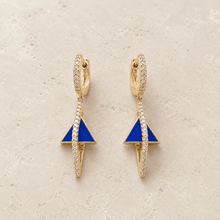 The Blue Curacao Prism Drops — Gold Plated Azure Prism Drop Earrings by House of Zena, side angle