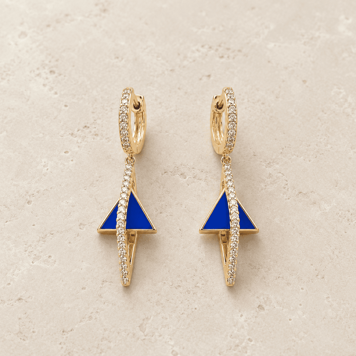 The Blue Curacao Prism Drops — Gold Plated Azure Prism Drop Earrings by House of Zena, side angle