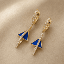 The Blue Curacao Prism Drops — Gold Plated Azure Prism Drop Earrings by House of Zena, close-up detail