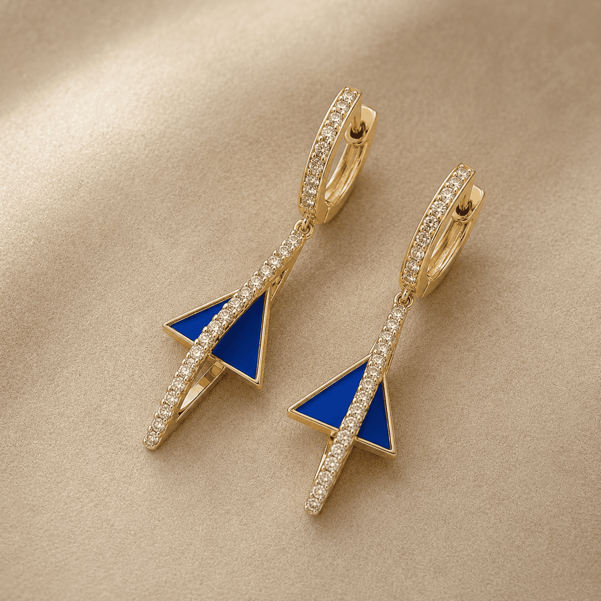 The Blue Curacao Prism Drops — Gold Plated Azure Prism Drop Earrings by House of Zena, close-up detail