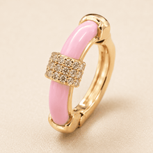 The Strawberry Milk Huggies — Gold Plated Blush Halo Huggie Earrings by House of Zena, close-up detail