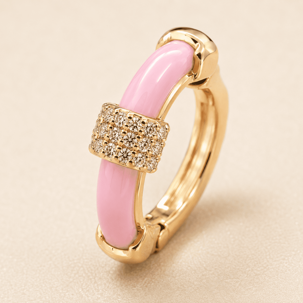 The Strawberry Milk Huggies — Gold Plated Blush Halo Huggie Earrings by House of Zena, close-up detail