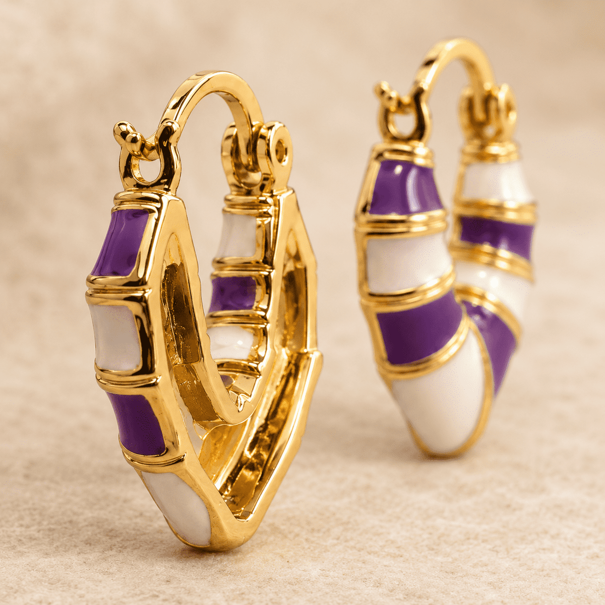 The Lavender Swirl Huggies — Gold Plated Amethyst Swirl Huggie Earrings by House of Zena, close-up detail