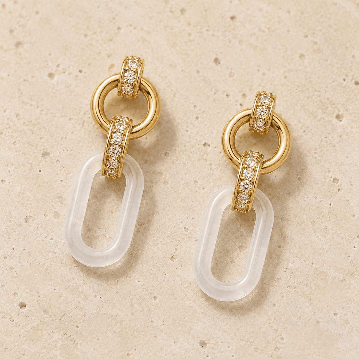 The Vanilla Bean Link Drops — Gold Plated Ivory Link Drop Earrings by House of Zena, close-up detail