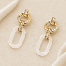 The Vanilla Bean Link Drops — Gold Plated Ivory Link Drop Earrings by House of Zena, side angle