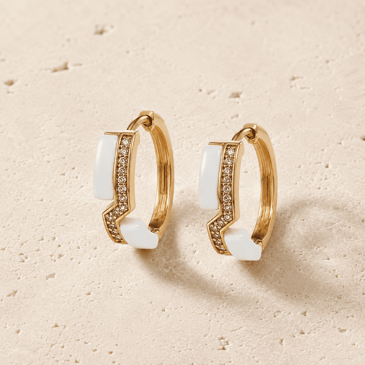 The Oyster Pearl Crescent Hoops — Gold Plated Pearl Curve Hoop Earrings by House of Zena, side angle