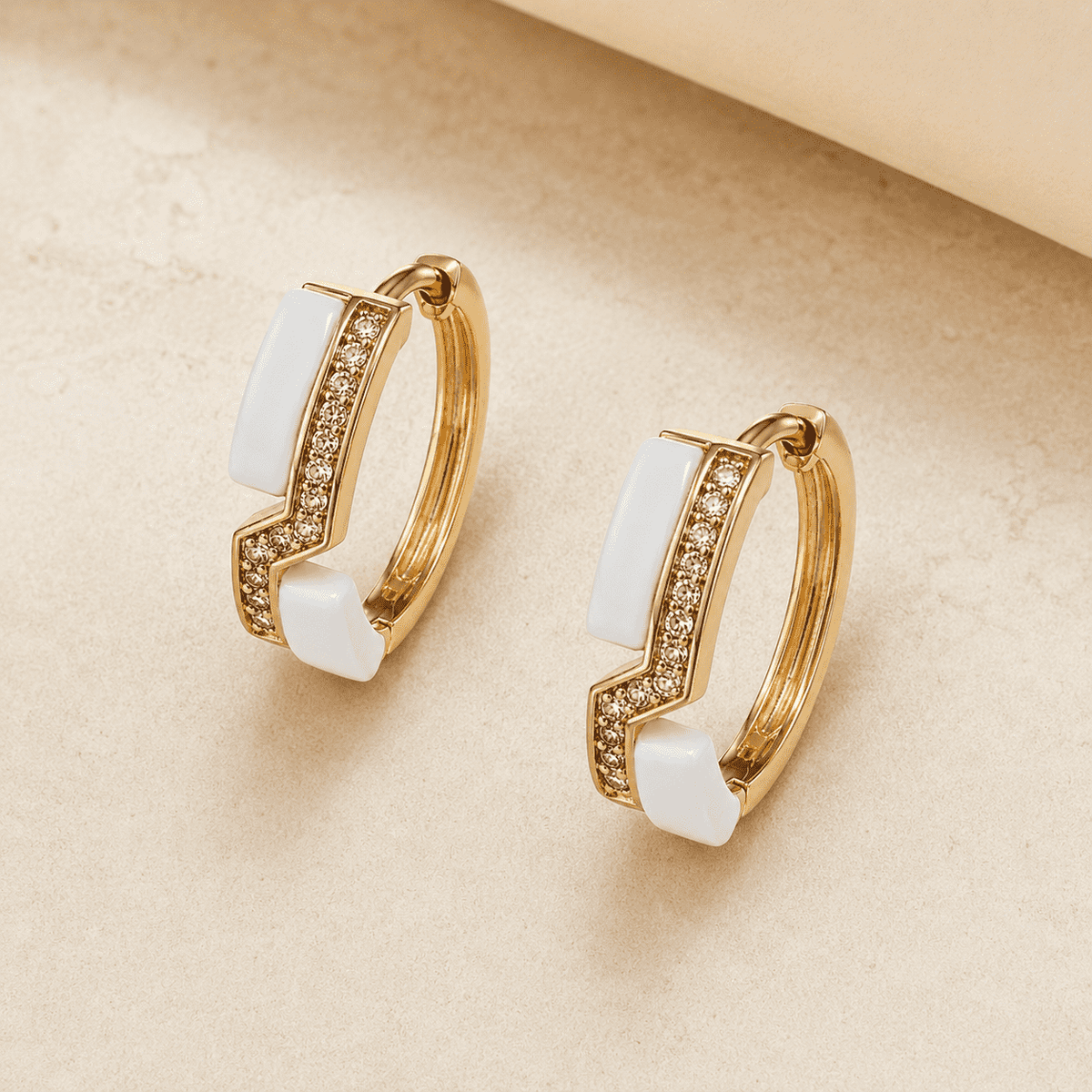 The Oyster Pearl Crescent Hoops — Gold Plated Pearl Curve Hoop Earrings by House of Zena, close-up detail