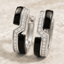 The Black Sesame Crescent Hoops — Silver-Tone Curve Hoop Earrings by House of Zena, side angle