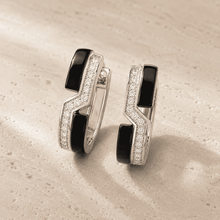 The Black Sesame Crescent Hoops — Silver-Tone Curve Hoop Earrings by House of Zena, close-up detail