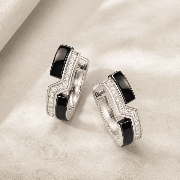 The Black Sesame Crescent Hoops — Silver-Tone Curve Hoop Earrings by House of Zena, styled on model — Anti-Tarnish Waterproof Jewellery | House of Zena