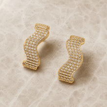 The Golden Nugget Huggies — Gold Plated Wave Crystal Huggie Earrings by House of Zena, side angle