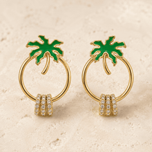 The Coconut Tree Resort Hoops — Gold Plated Palm Aura Crystal Hoop Earrings by House of Zena, side angle