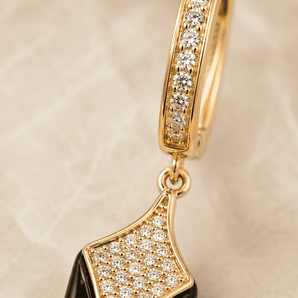 The Dark Chocolate Prism Drops — Gold Plated Prism Drop Earrings by House of Zena, styled on model — Anti-Tarnish Waterproof Jewellery | House of Zena