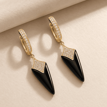 The Dark Chocolate Prism Drops — Gold Plated Prism Drop Earrings by House of Zena, side angle