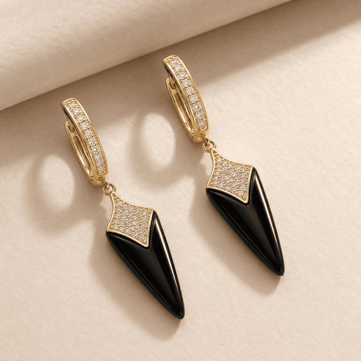The Dark Chocolate Prism Drops — Gold Plated Prism Drop Earrings by House of Zena, side angle