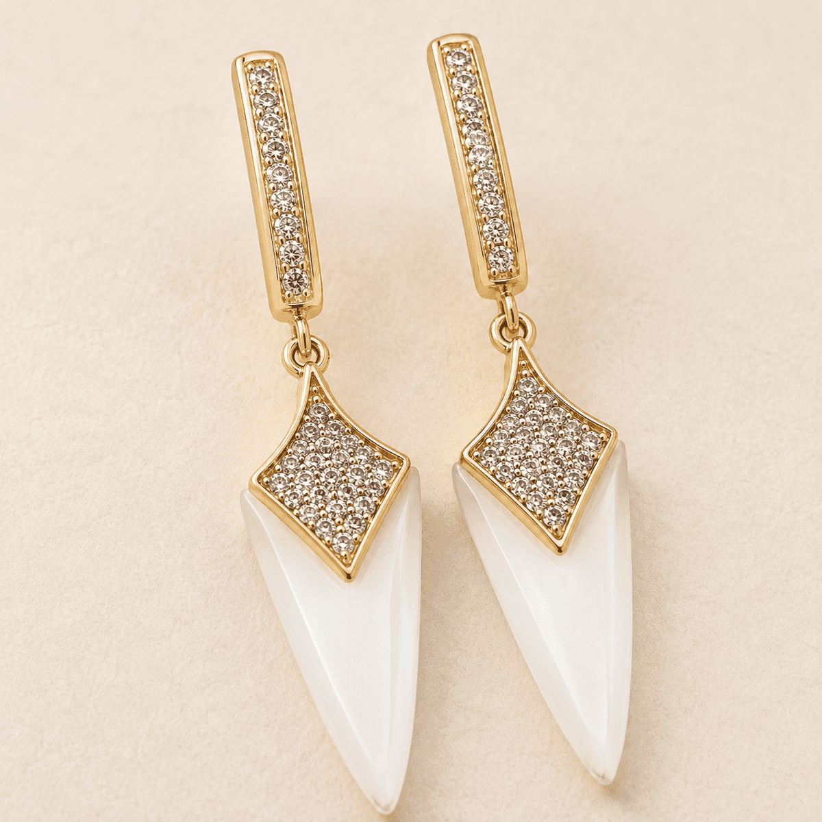 The Coconut Milk Prism Drops — Gold Plated Ivory Prism Drop Earrings by House of Zena, close-up detail