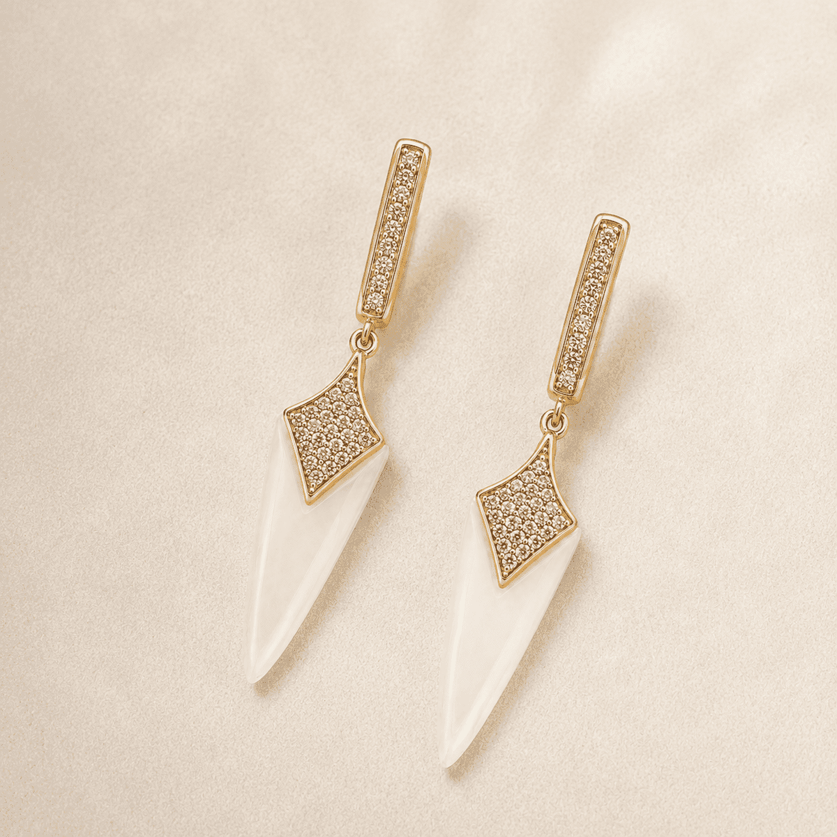 The Coconut Milk Prism Drops — Gold Plated Ivory Prism Drop Earrings by House of Zena, side angle