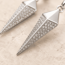 The Diamond Dust Prism Drops — Silver-Tone Silver Prism Luxe Drop Earrings by House of Zena, side angle