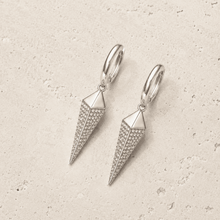 The Diamond Dust Prism Drops — Silver-Tone Silver Prism Luxe Drop Earrings by House of Zena, close-up detail