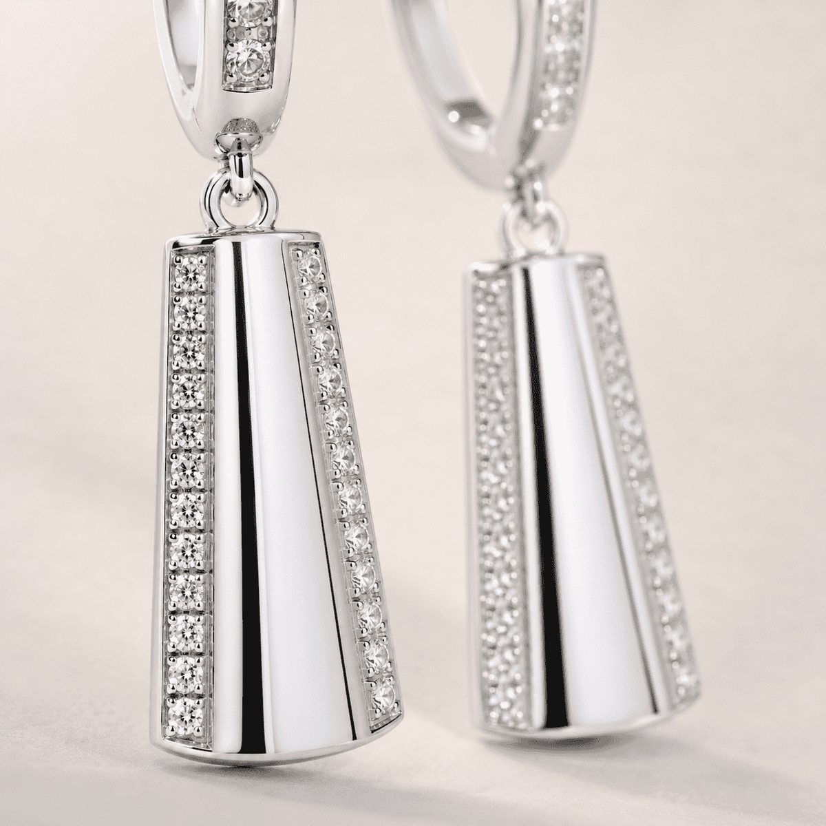 The Midnight Aperitivo Prism Drops — Silver-Tone Prism Drop Earrings by House of Zena, side angle