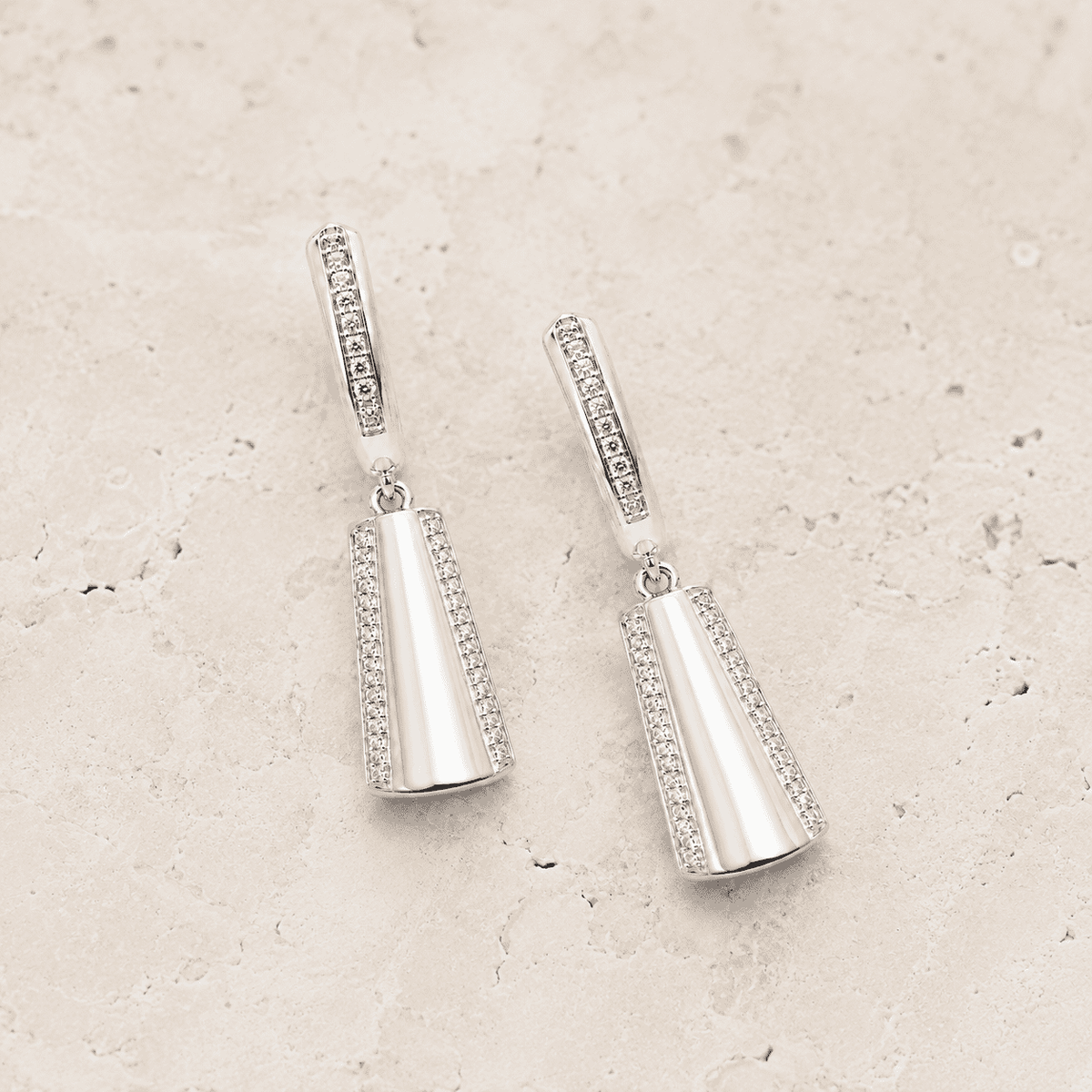 The Midnight Aperitivo Prism Drops — Silver-Tone Prism Drop Earrings by House of Zena, close-up detail