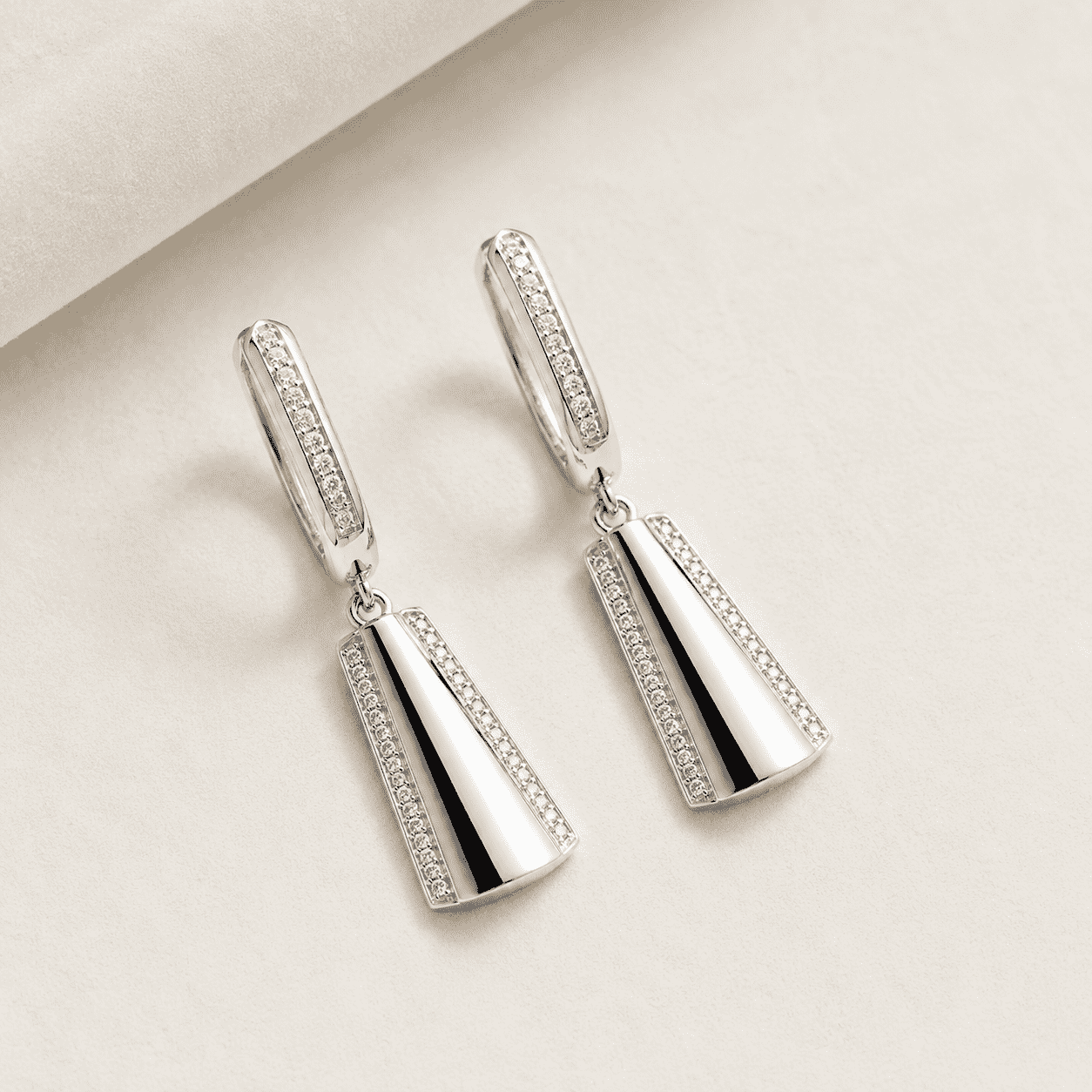 The Midnight Aperitivo Prism Drops — Silver-Tone Prism Drop Earrings by House of Zena, styled on model — Anti-Tarnish Waterproof Jewellery | House of Zena