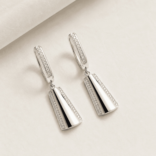 The Midnight Aperitivo Prism Drops — Silver-Tone Prism Drop Earrings by House of Zena, styled on model — Anti-Tarnish Waterproof Jewellery | House of Zena