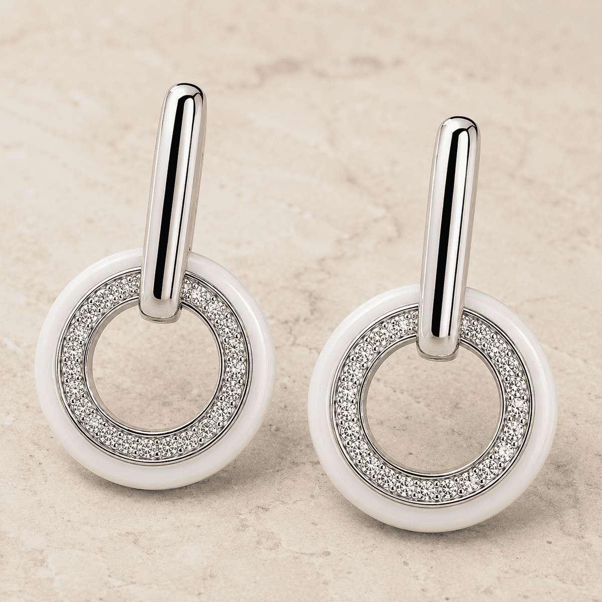 The Floating Orbit Sphere Drops — Silver-Tone Halo Orbit Earrings by House of Zena, side angle
