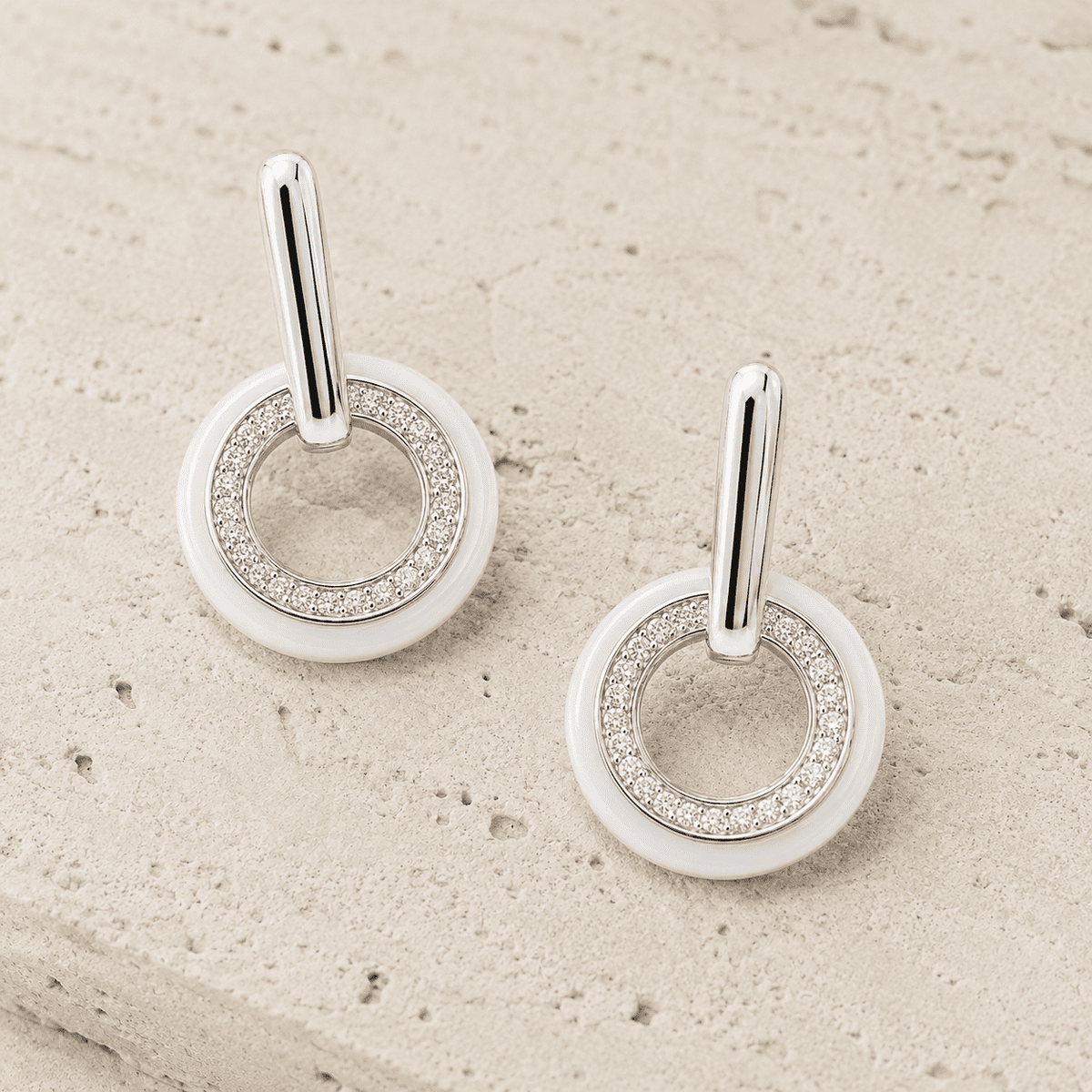 The Floating Orbit Sphere Drops — Silver-Tone Halo Orbit Earrings by House of Zena, close-up detail