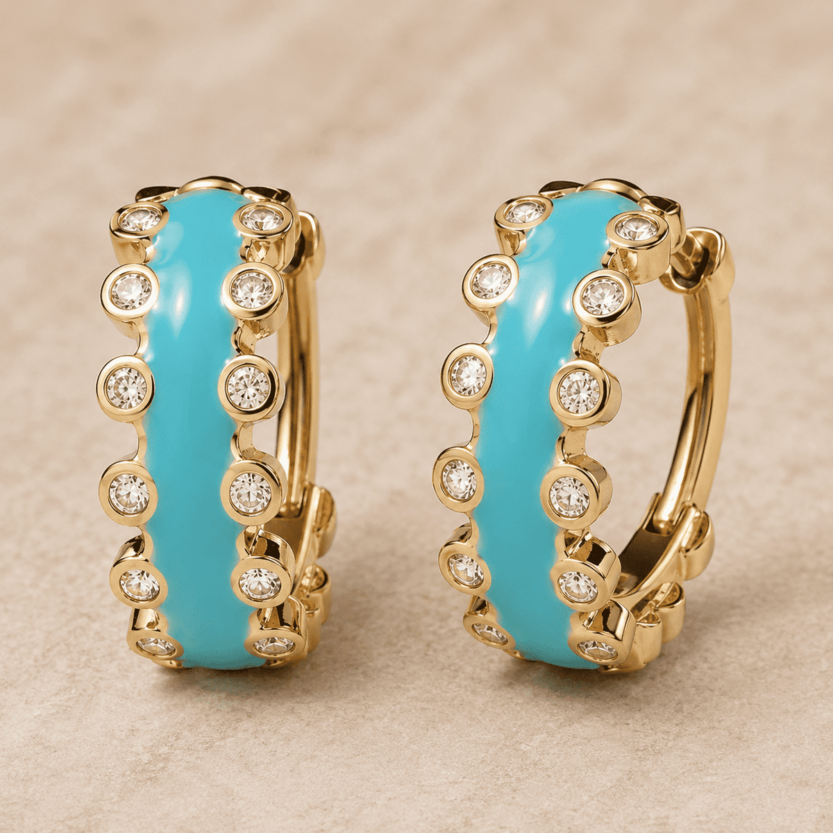 The Capri Blue Mini Hoops — Gold Plated Azure Glow Hoop Earrings by House of Zena, side angle