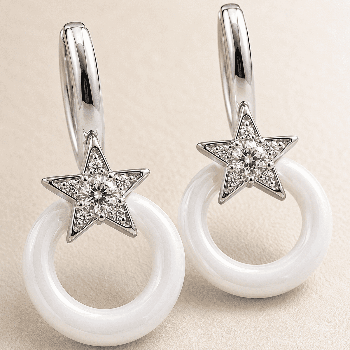 The Happy Tears Solitaire Drops — Silver-Tone Halo Drop Earrings by House of Zena, styled on model