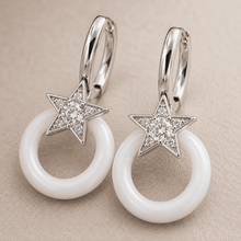 The Happy Tears Solitaire Drops — Silver-Tone Halo Drop Earrings by House of Zena, close-up detail