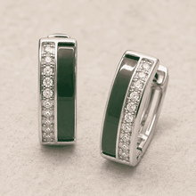 The Mint Mojito Edge Hoops — Silver-Tone Emerald Edge Hoop Earrings by House of Zena, close-up detail