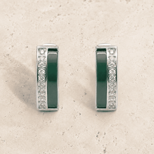 The Mint Mojito Edge Hoops — Silver-Tone Emerald Edge Hoop Earrings by House of Zena, side angle