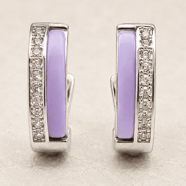 The Wild Grape Edge Hoops — Silver-Tone Violet Edge Hoop Earrings by House of Zena, styled on model — Anti-Tarnish Waterproof Jewellery | House of Zena