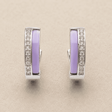 The Wild Grape Edge Hoops — Silver-Tone Violet Edge Hoop Earrings by House of Zena, close-up detail