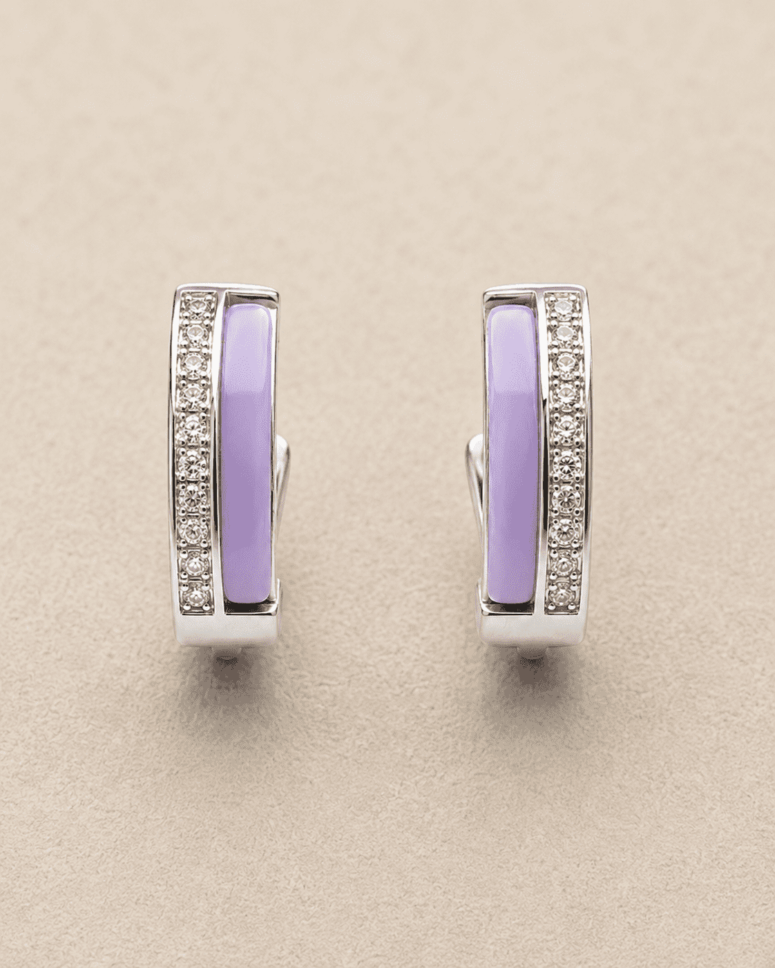 The Wild Grape Edge Hoops — Silver-Tone Violet Edge Hoop Earrings by House of Zena, close-up detail
