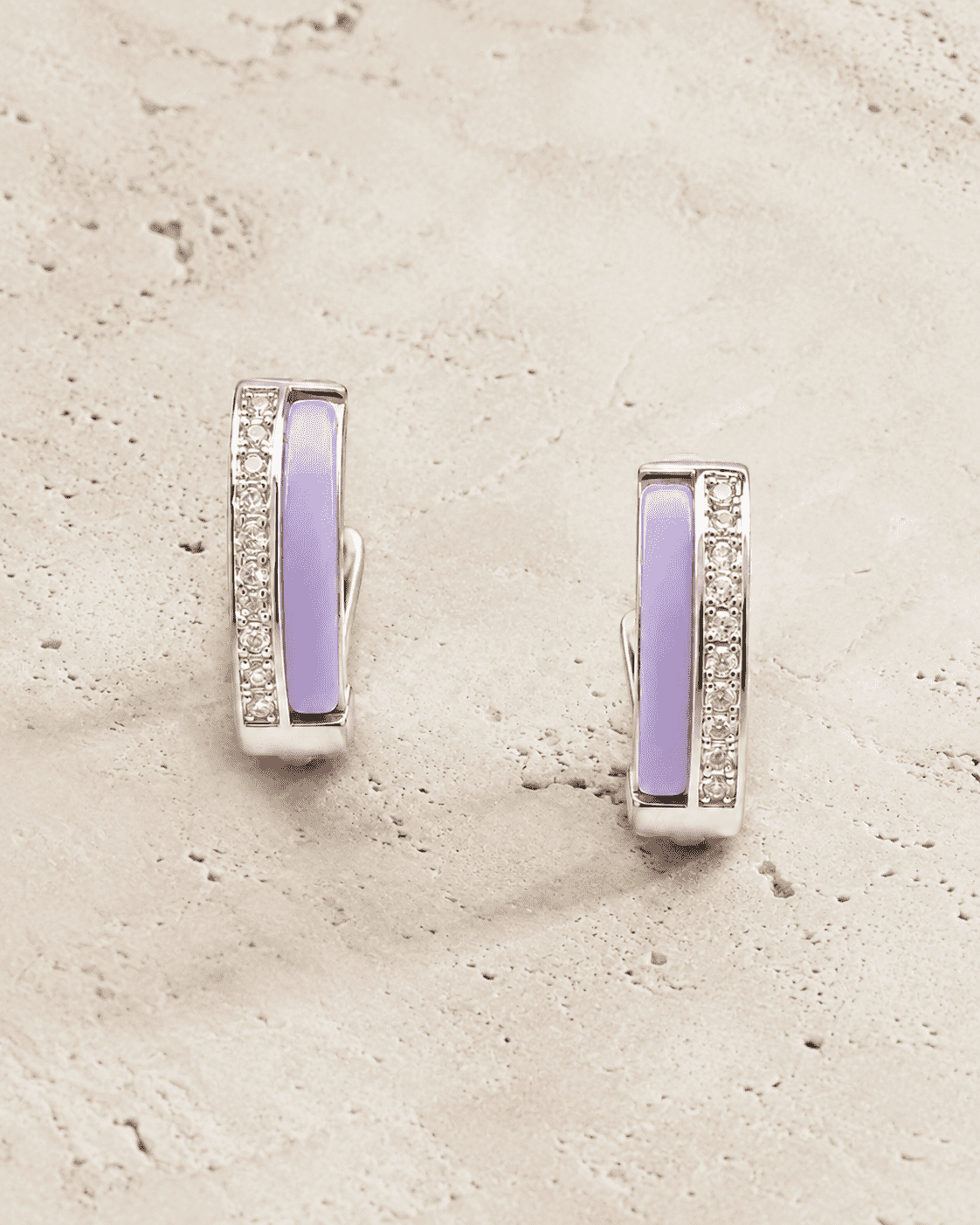 The Wild Grape Edge Hoops — Silver-Tone Violet Edge Hoop Earrings by House of Zena, side angle