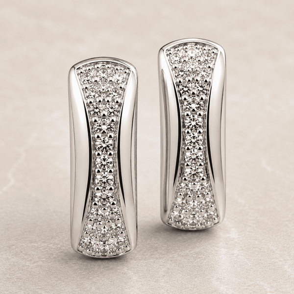 The Fortune Cookie Studs — Silver-Tone Curve Stud Earrings by House of Zena, styled on model — Anti-Tarnish Waterproof Jewellery | House of Zena