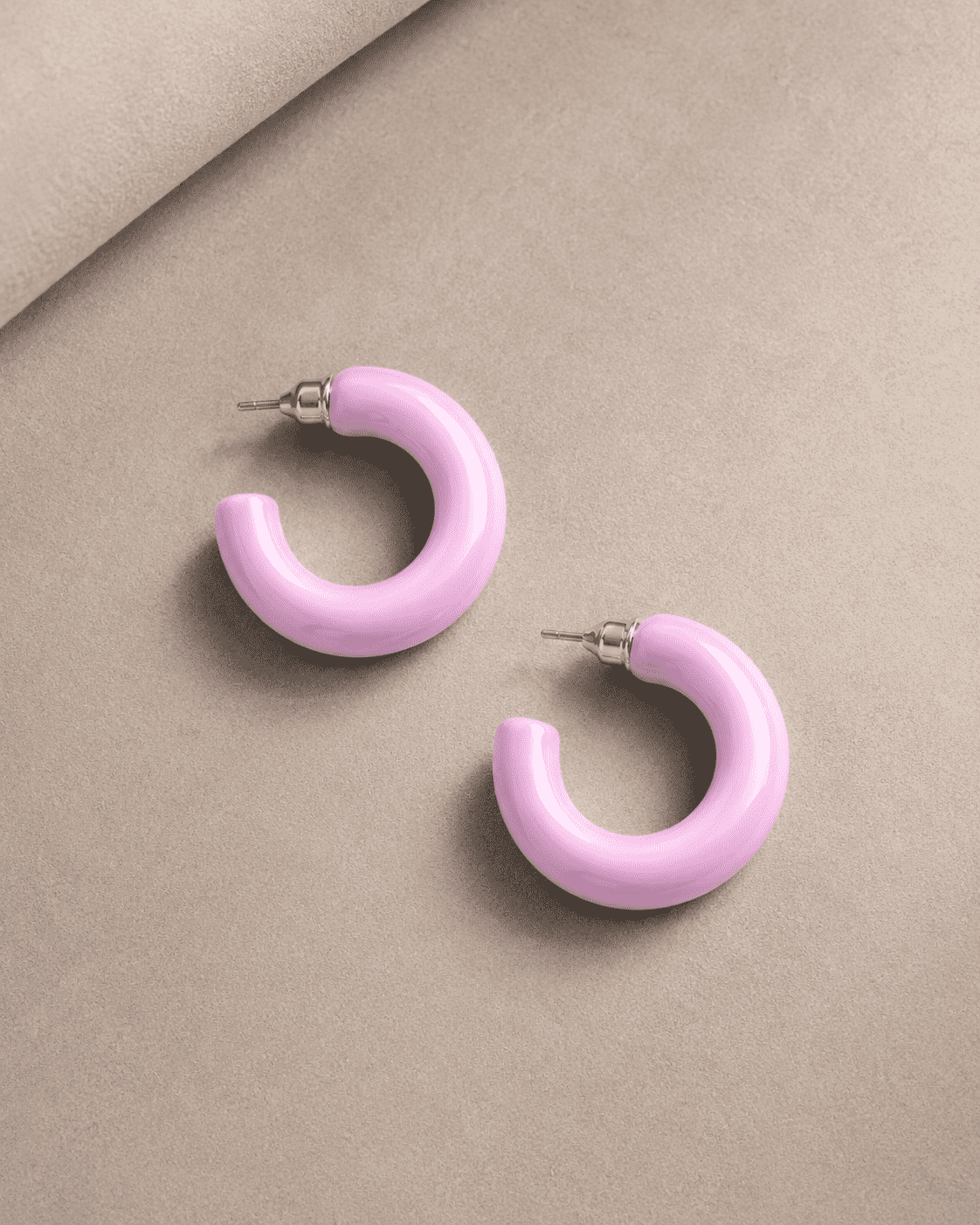 The Bubblegum Pop Hoops — Gold Plated Blush Pop Hoop Earrings by House of Zena, side angle